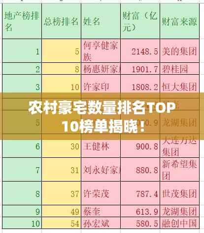 农村豪宅数量排名TOP10榜单揭晓!